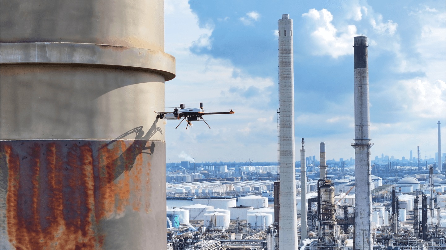 Industrial drone over oil and gas site